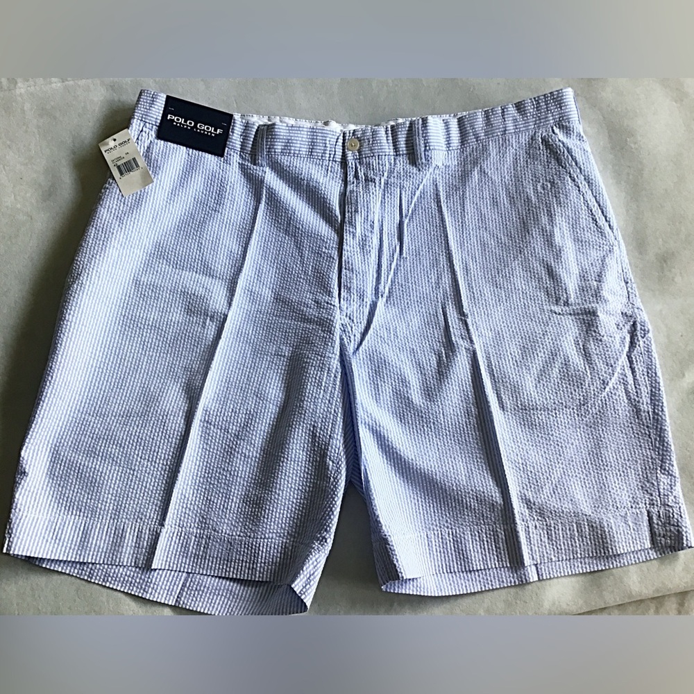 Polo by Ralph Lauren Light Blue Seersucker Flat-Front Men’s Shorts